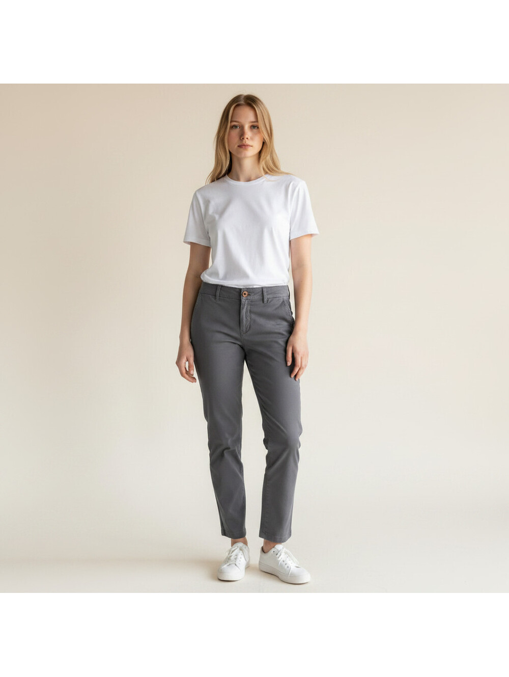 Loft Pants Women 8 Gray Mid Rise Flat Front Chino Pockets Casual Stretch Solid